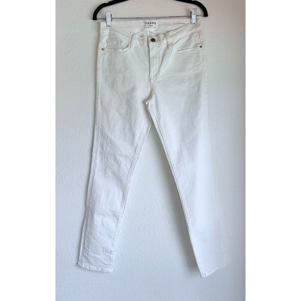 NWT FLAWED FRAME Le Skinny de Jeanne Mid-Rise Crop Jeans in White Size 30 - Picture 4 of 15